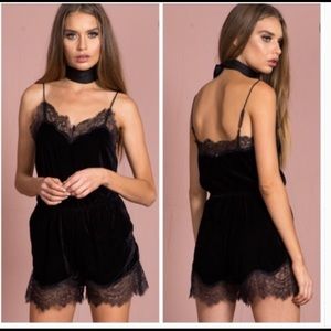 Nasty Gal Lioness Romper Jumper Black Velvet Lace